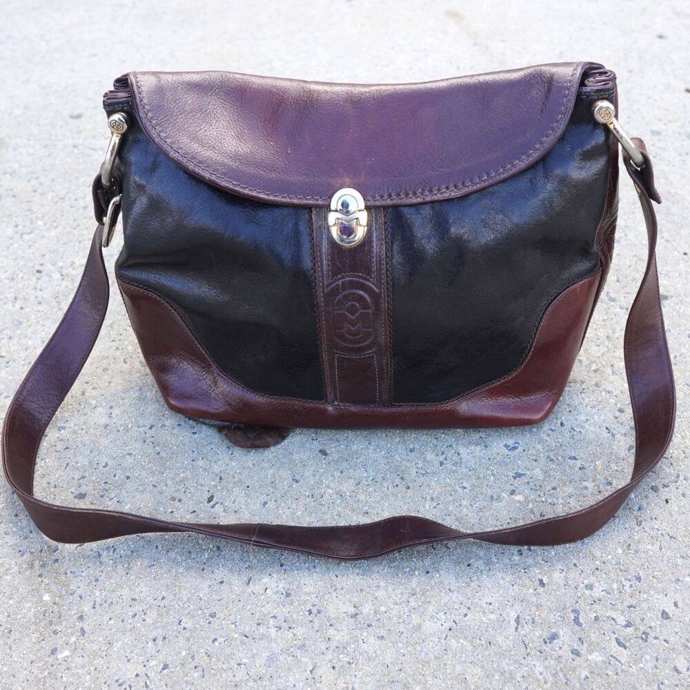 VTG Marino Orlandi Italian Leather Two-Tone Sling Bucket Crossbody Bag